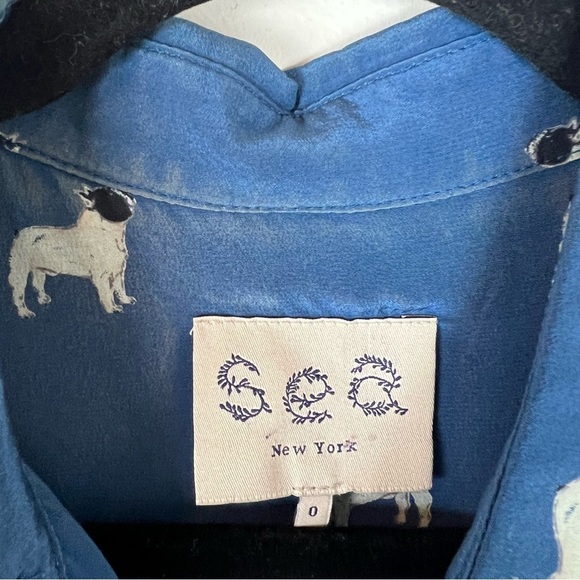 Sea New York 100% Silk French Bulldog Print Romper Blue Size XS - Picture 2 of 5